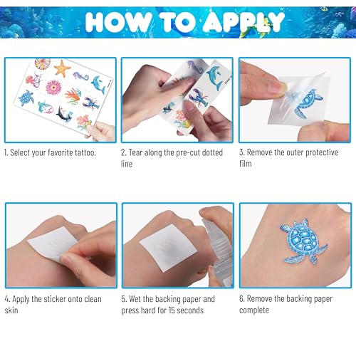 96 PCS Ocean Sea Animal Temporary Tattoos for Kids