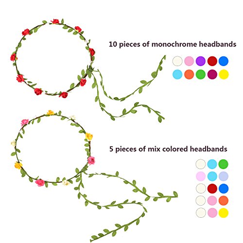 EBOOT 15-Piece Multicolor Flower Crown Headband Set