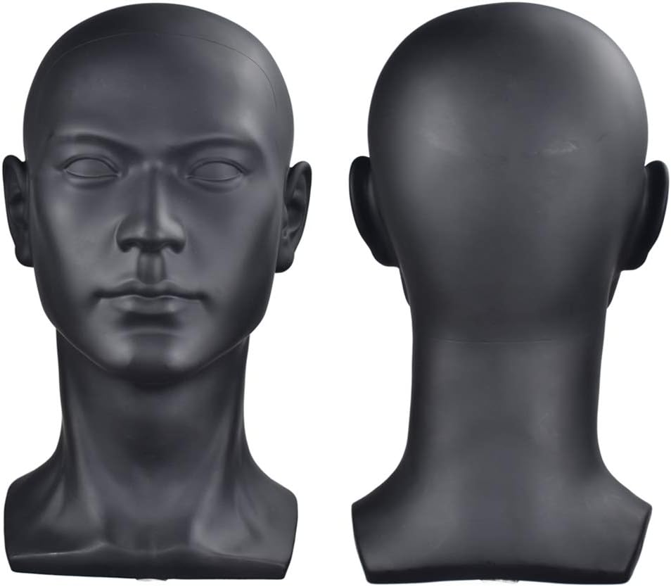 Male Mannequin Head for Wig Display Matte Black