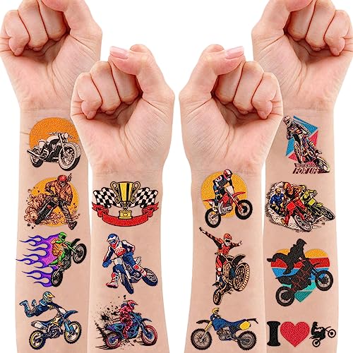Dirt Bike Temporary Tattoos 96 PCS 8 Sheets Cartoon Themed Party Supplies