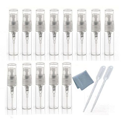 Elfenstall 10pcs Mini Clear 3ml Spray Bottles with 1pc Cloth and 2pcs Pipettes