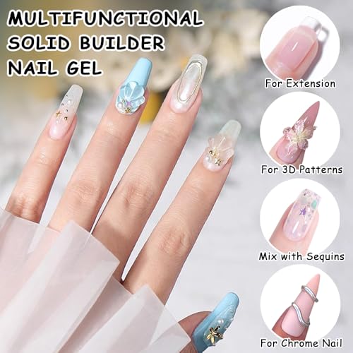 Solid Builder Gel for Nails with Chrome Powder and Sculpting Pen
