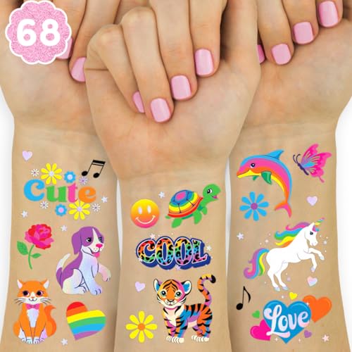 XO Fetti Cute Neon Rainbow Animal Temporary Tattoos - 68 Iridescent Foil Pcs