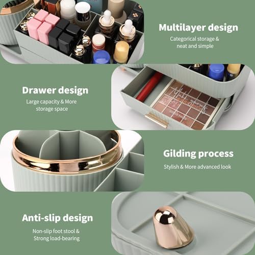 Molutsody Makeup Organizer with Drawers Green