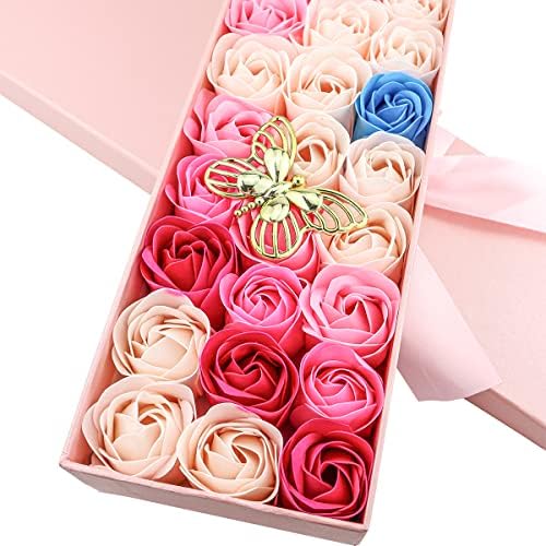 JIALEEY 33 PCS Rose Scented Bath Soap Set with Pink Gift Box
