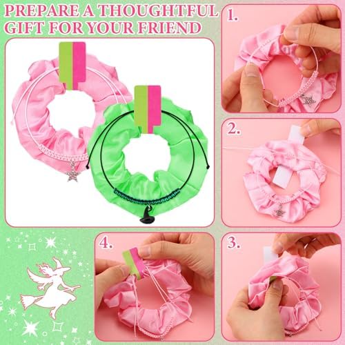 Witch Party Gift Set 10 pcs Pink Green Hair Scrunchies and Star Bracelets