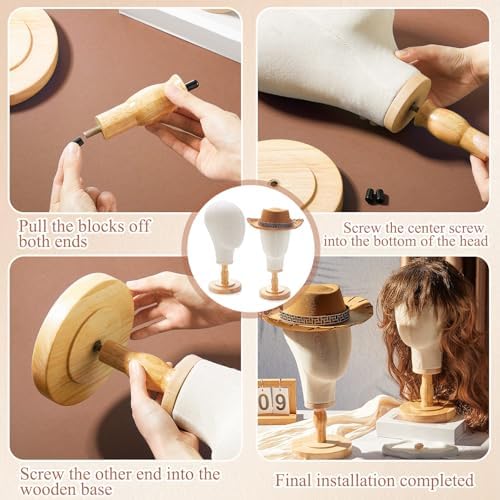 2 Pcs Wig Stand with Beige Mannequin Head