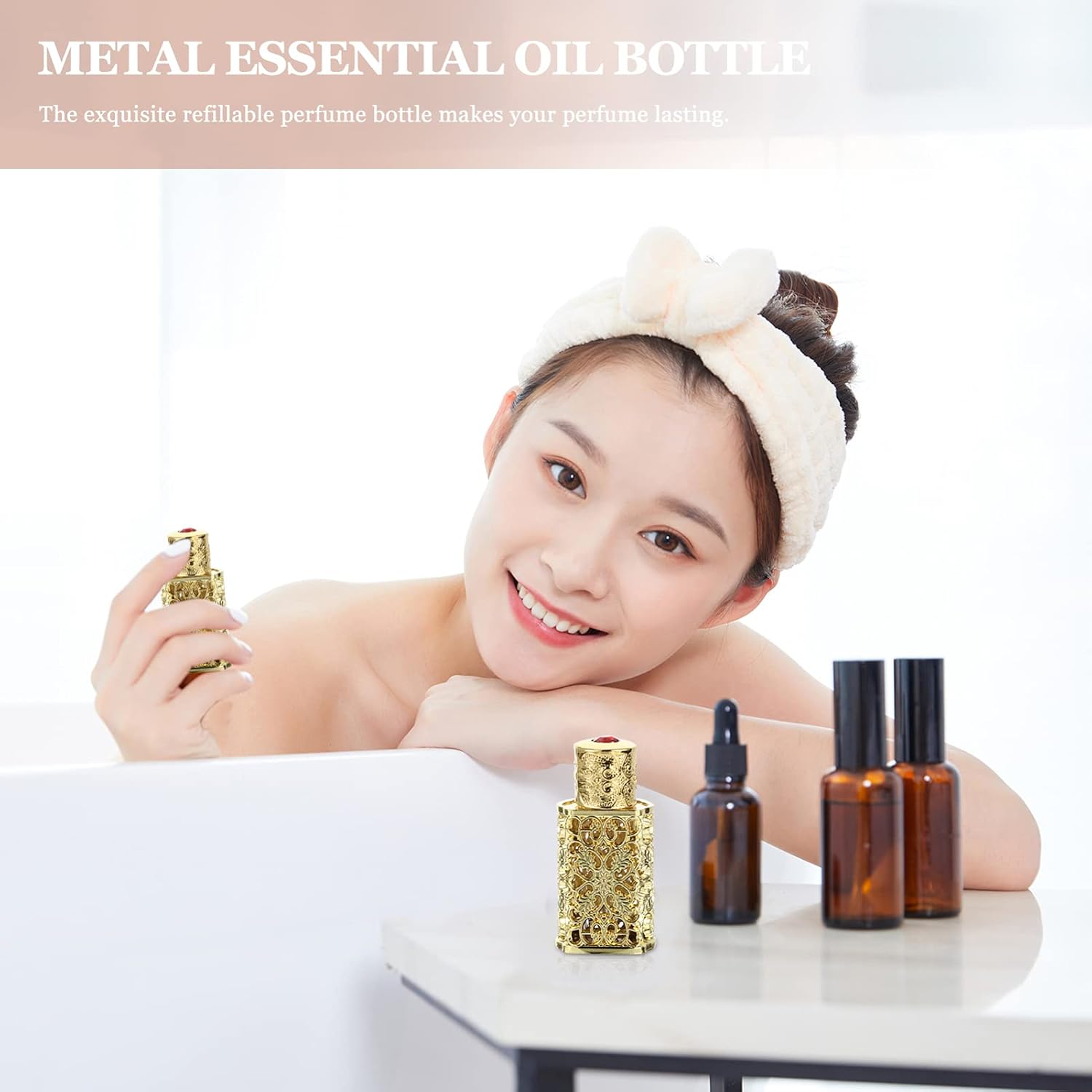 Hollow Metal Essential Oil Dropper Bottle Portable Refillable Perfume Vial