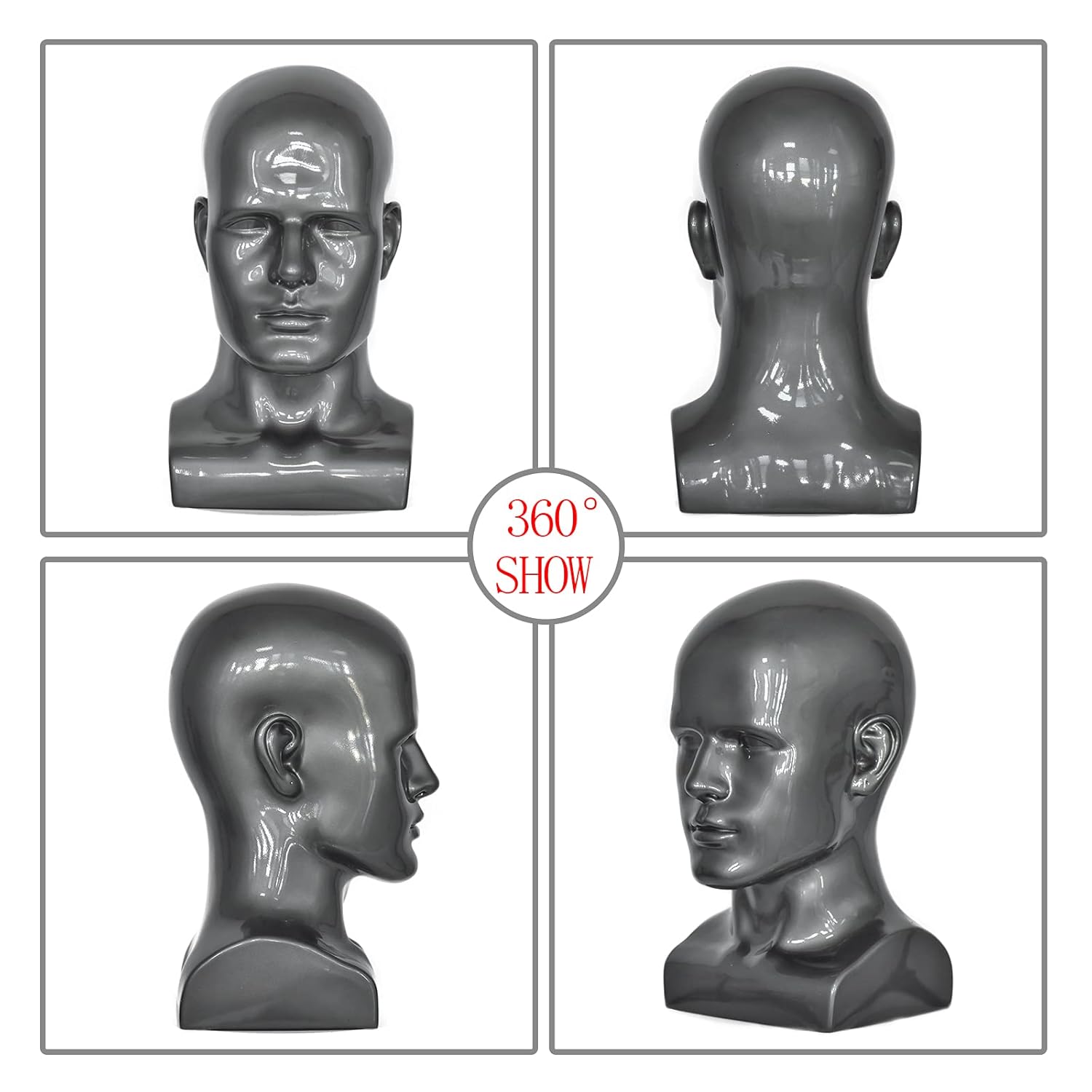 FanLin Professional Male Mannequin Head Display Stand Light Grey