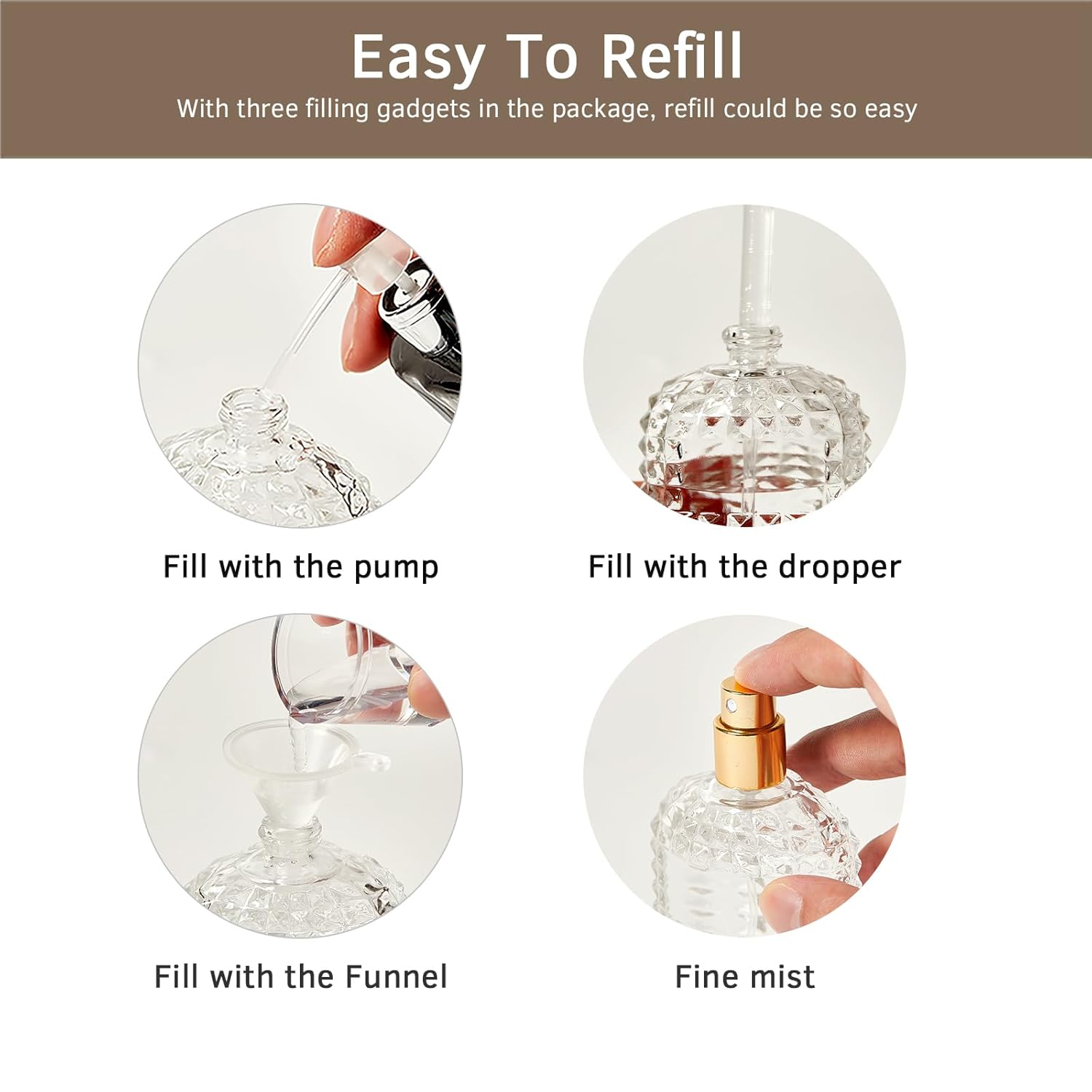 2 Pack 50ml Refillable Spray Perfume Bottles Clear Atomizer with Gold Silver Finish