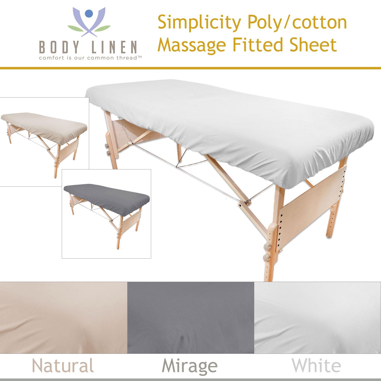 Body Linen Simplicity Massage Table Sheets - 180 Thread Count White Natural Gray