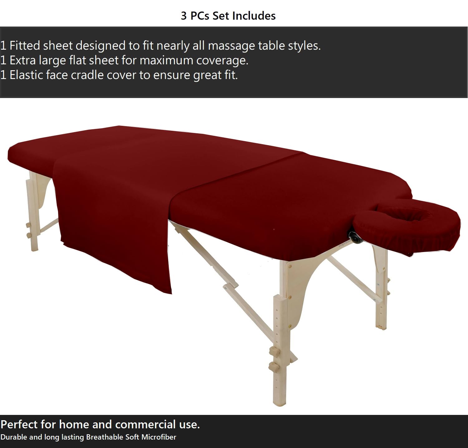Burgundy Microfiber Massage Sheet Set - 3 Piece for Spa and Salon