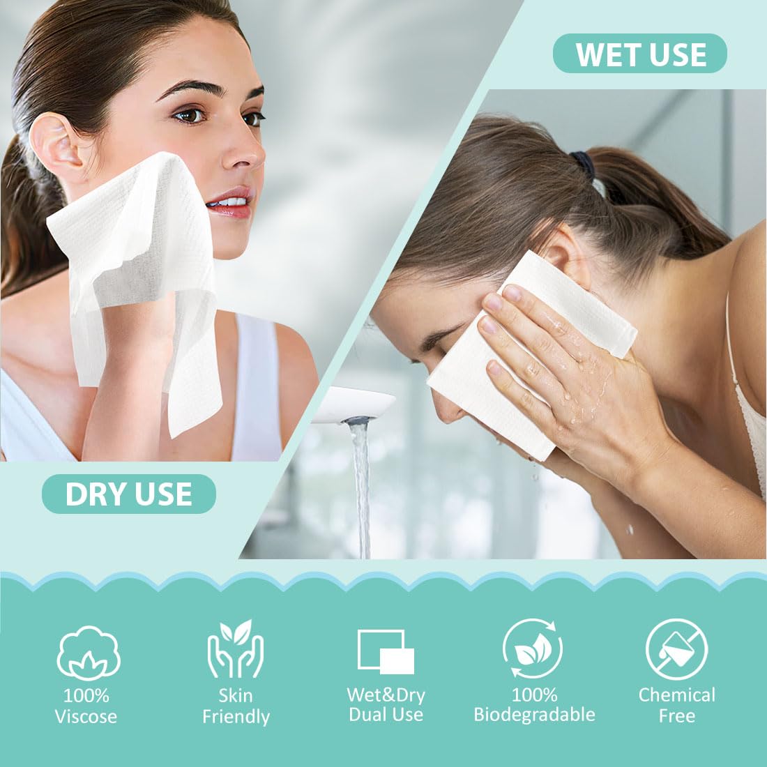 HOMEXCEL Biodegradable Face Towels 50 Count