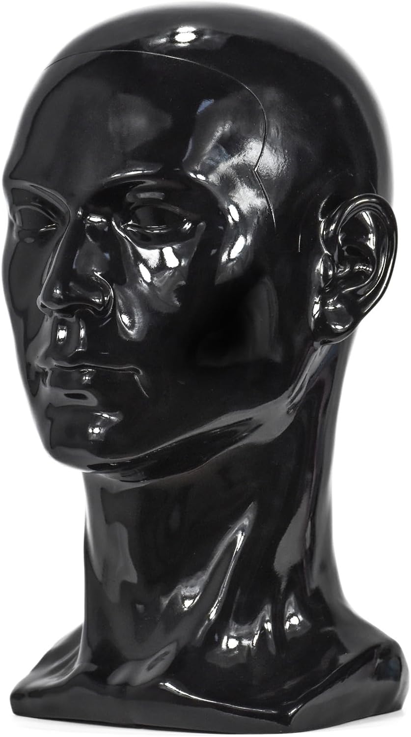 Fnnemg PVC Matte Black Male Mannequin Head Stand