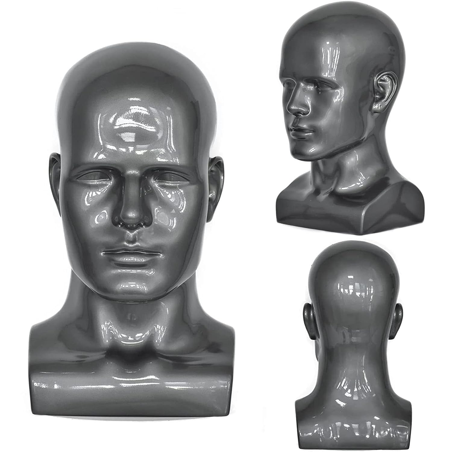 PVC Silver Grey Mannequin Head Display Stand for Hats and Wigs