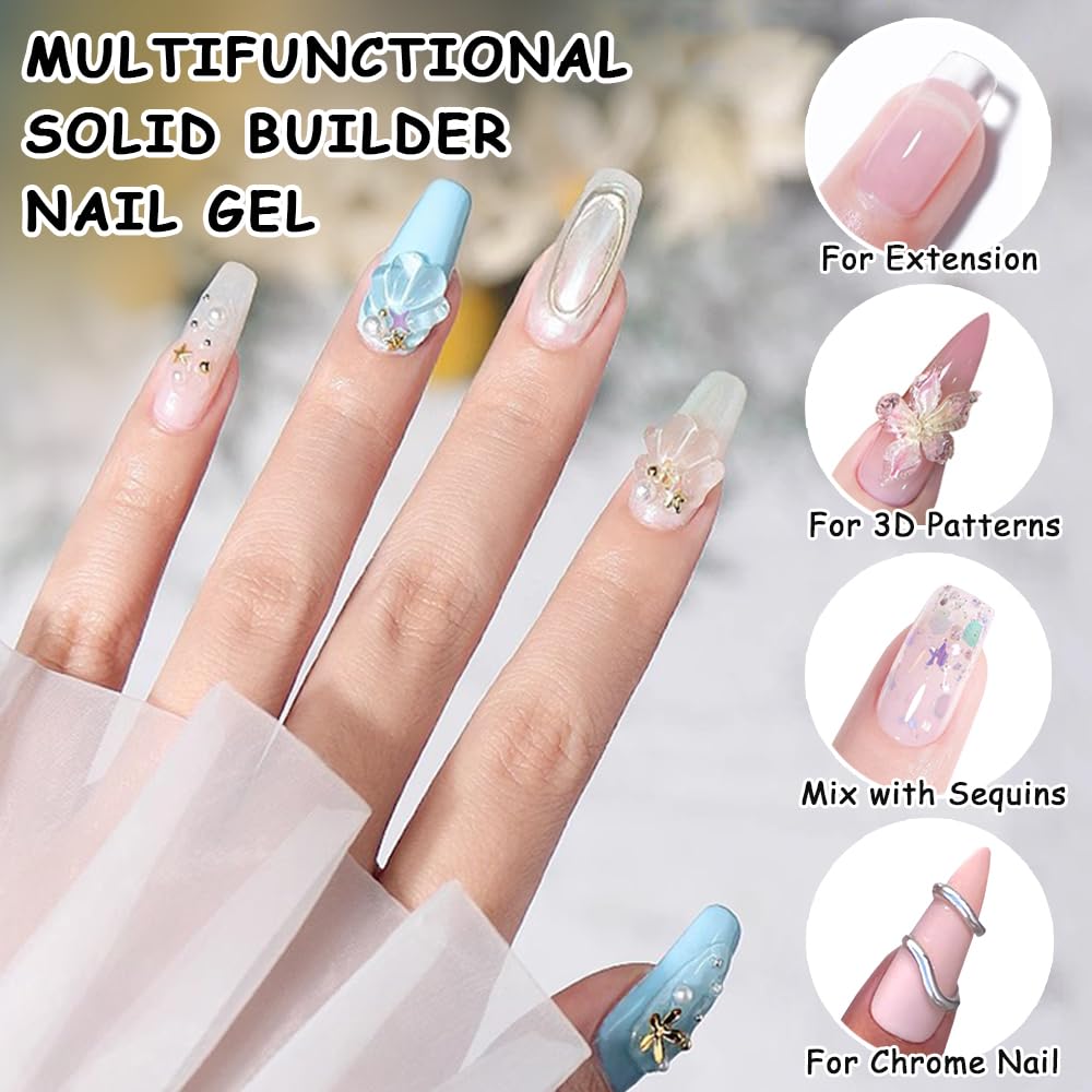 Solid Builder Gel for Nails with Chrome Powder and Sculpting Pen