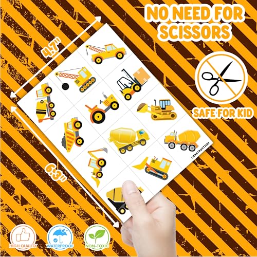 Construction Themed Temporary Tattoos for Kids 96PCS