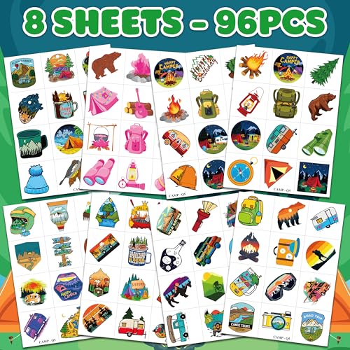 96 PCS Camp Themed Temporary Tattoos for Kids