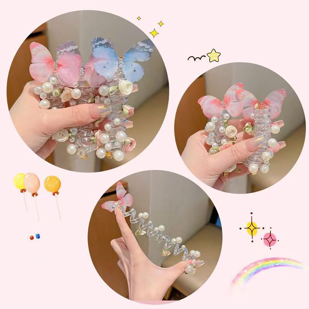 5pcs Telephone Wire Hair Bands with Pearls and Flowers