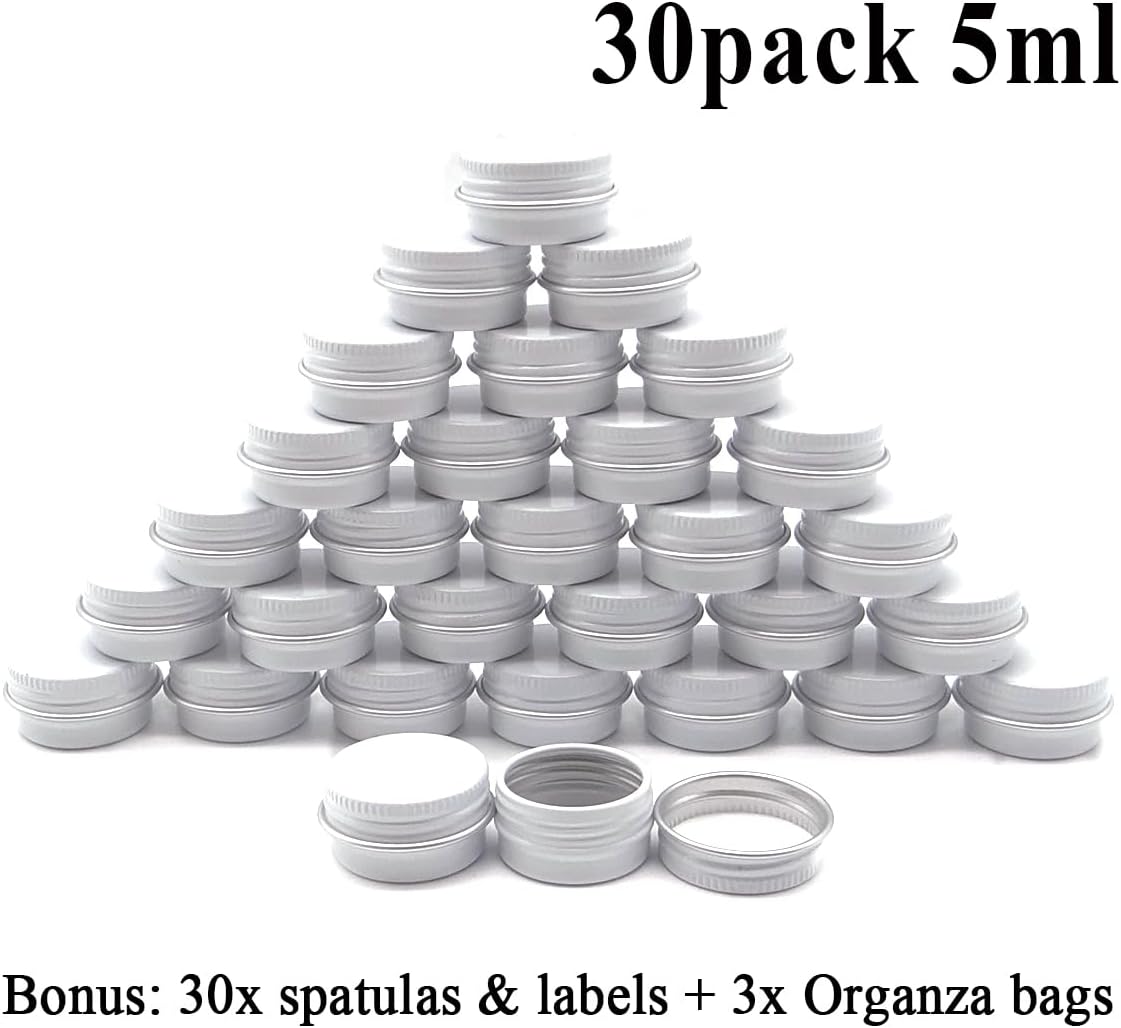 30 Pack 5 ml White Lip Balm Tins with Screw Lid