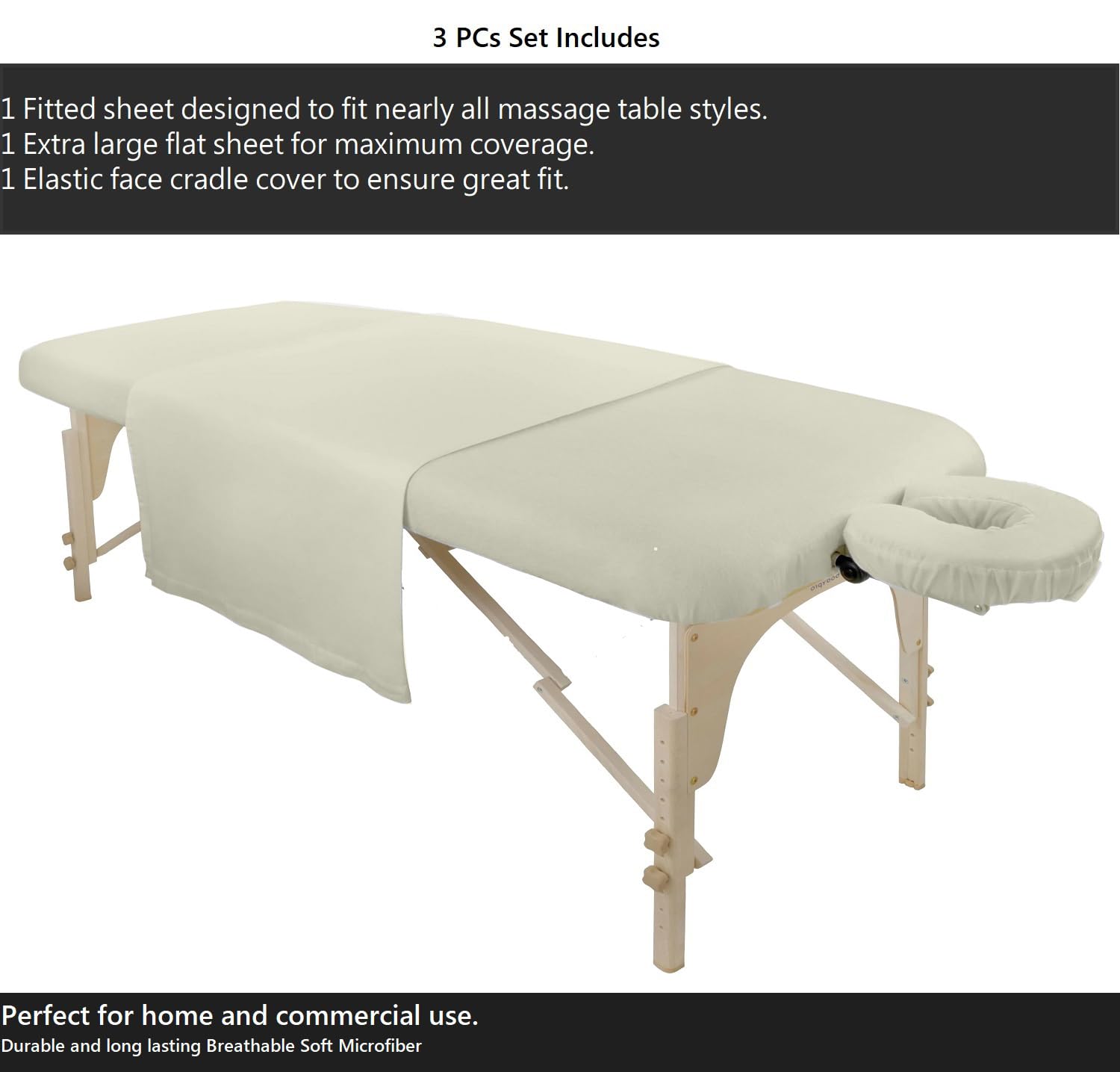 Shreem Linen Microfiber Massage Sheet Set 3-Piece Ivory