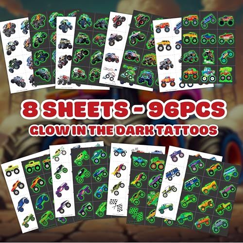 96PCS Monster Truck Temporary Tattoos for Kids