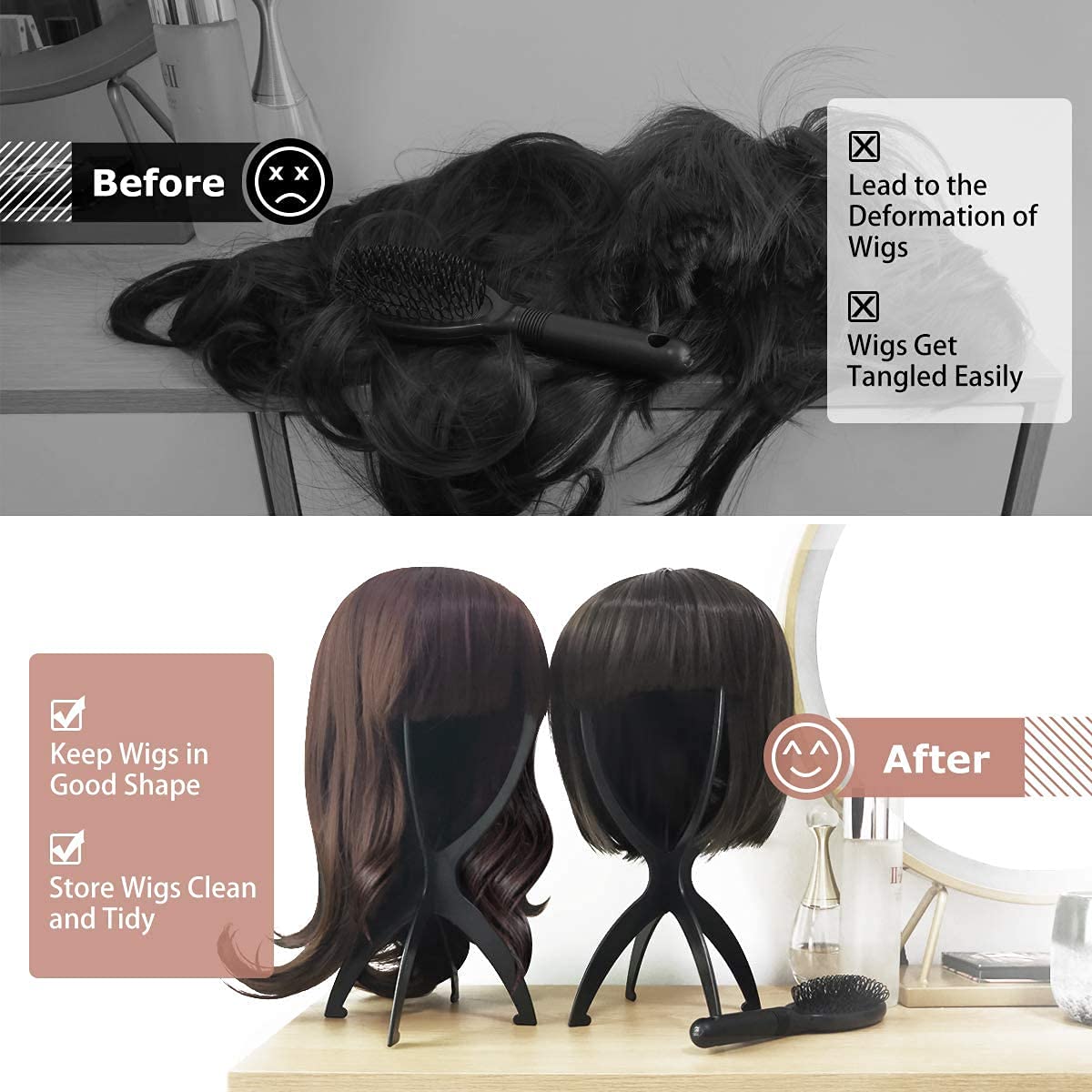 Dreamlover Wig Stand for 3 Wigs Black 142 Inch Height