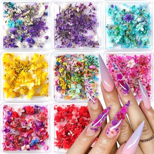 8 Box Dried Flowers Nail Art Decor Kits