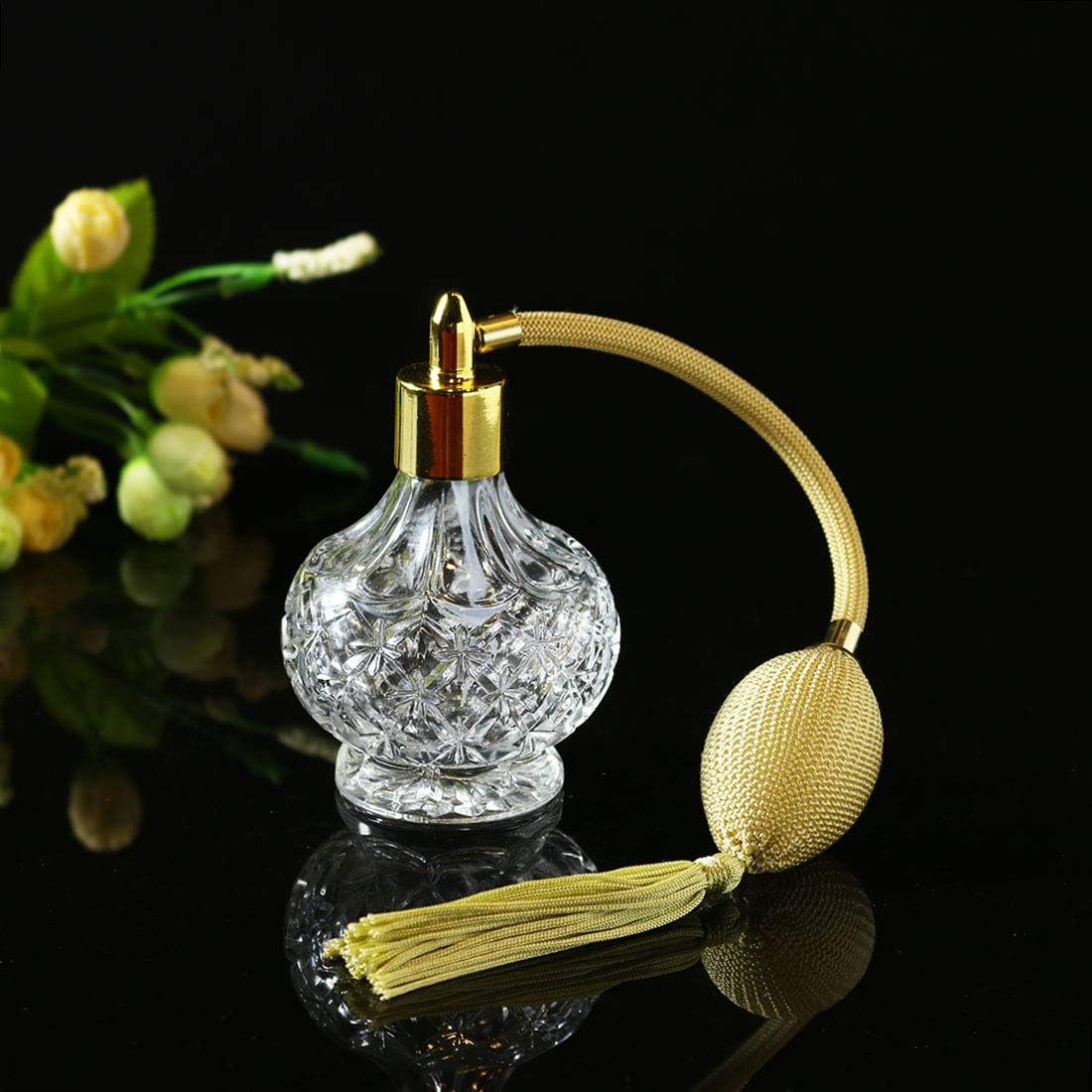 HD Charming Clear Checked Carved Glass Perfume Bottle with Spray Atomizer