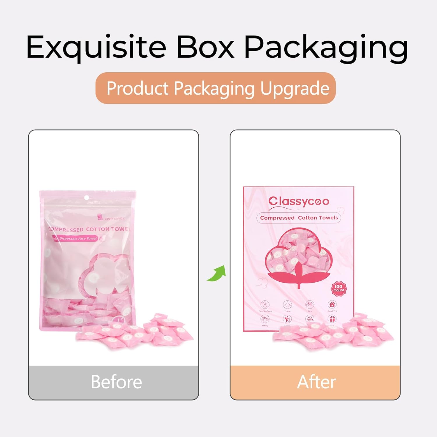 Classycoo 100pcs Cotton Compressed Face Towel Tablets Pink