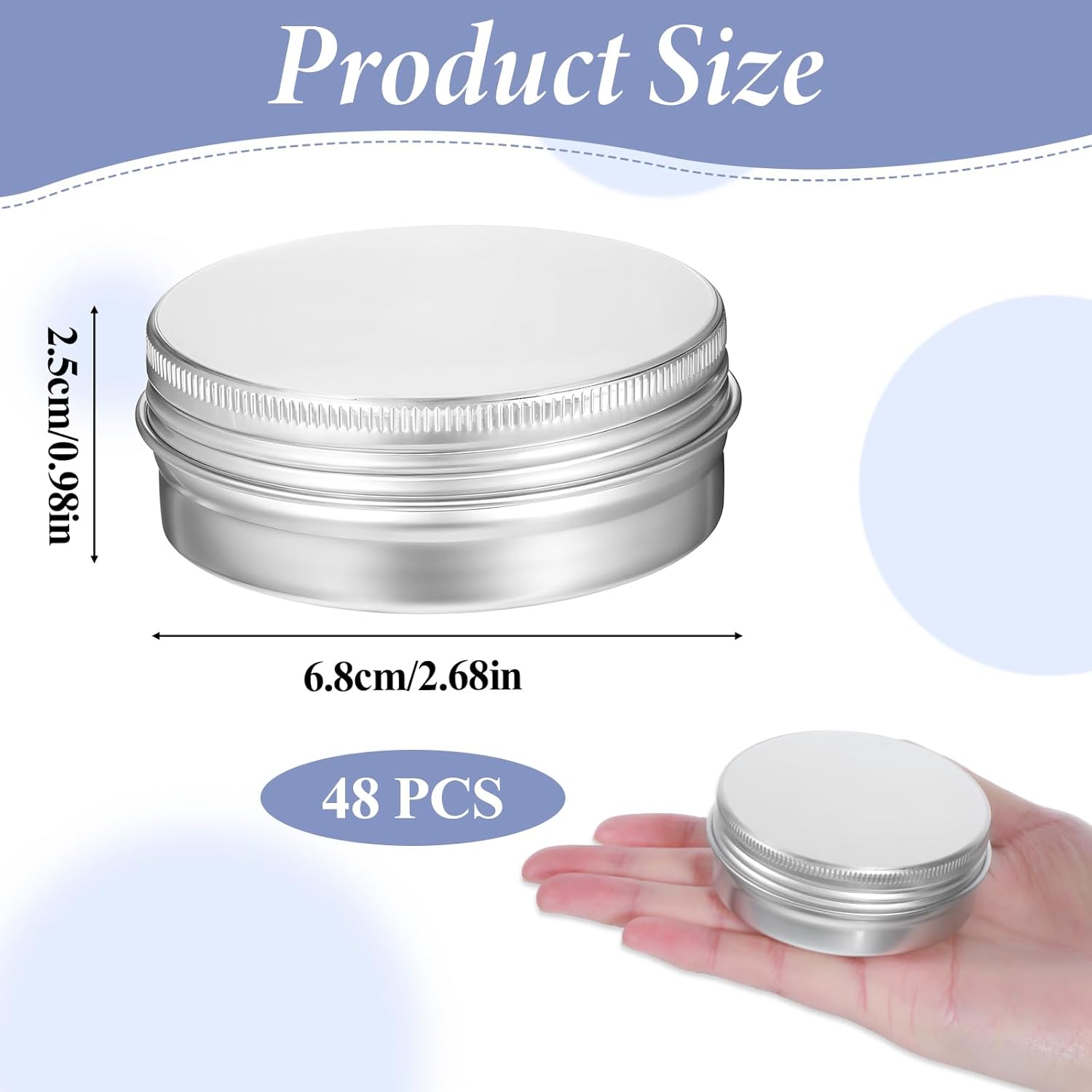 48 Pcs Screw Top Aluminum Round Tins 2 Oz Storage Jar Set