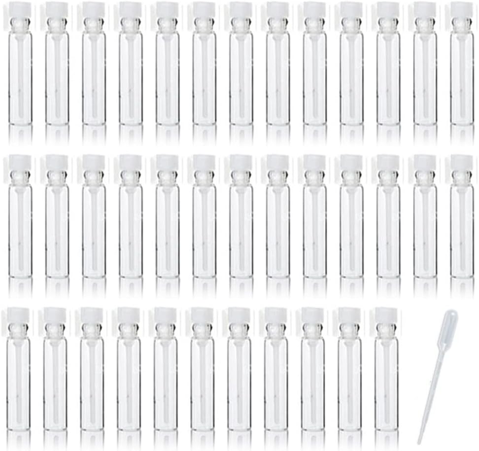 100PCS 1ml Glass Perfume Sample Bottles with Droppers and Caps