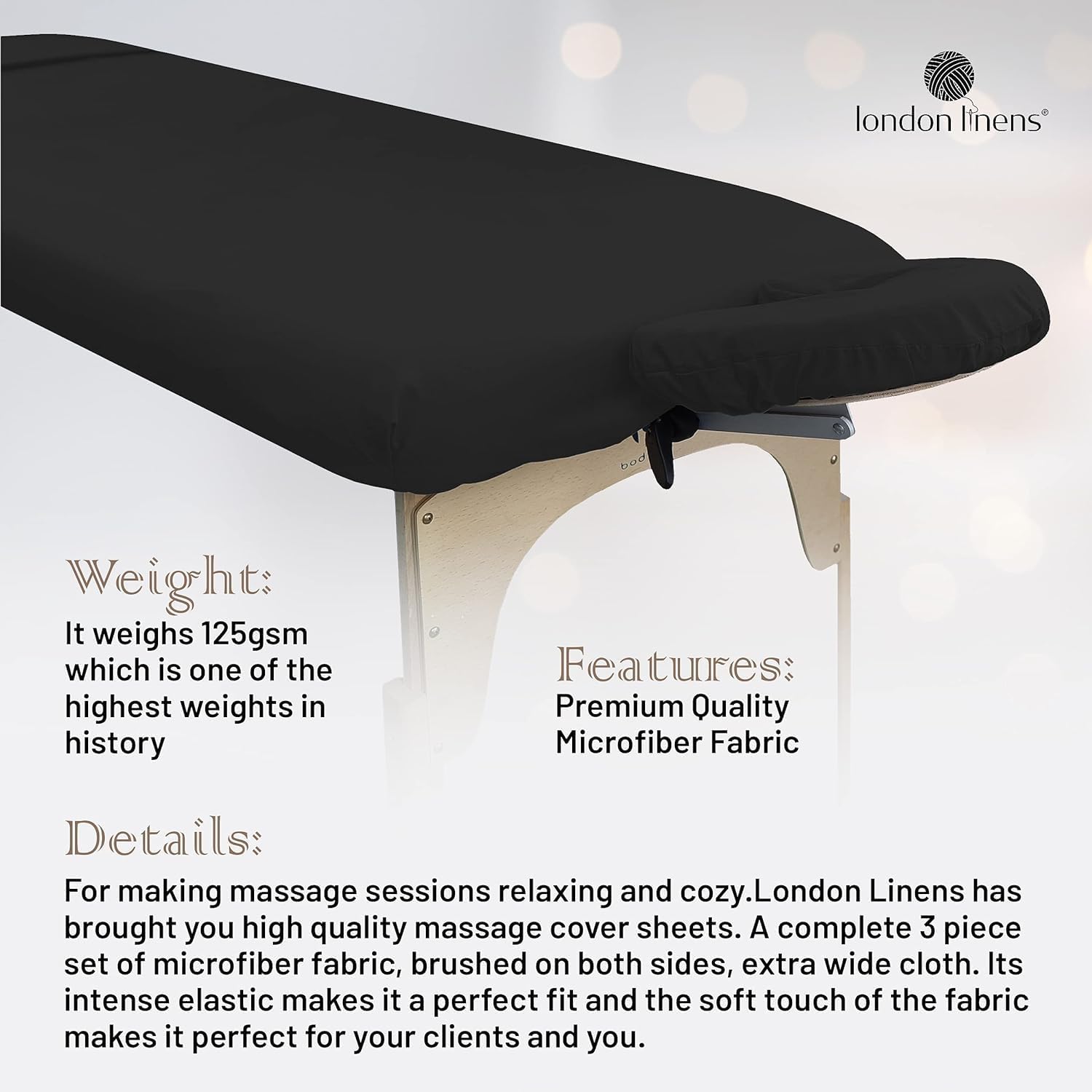 LONDON LINENS Pack of 2 Massage Table Sheets 3 Piece Set - Black