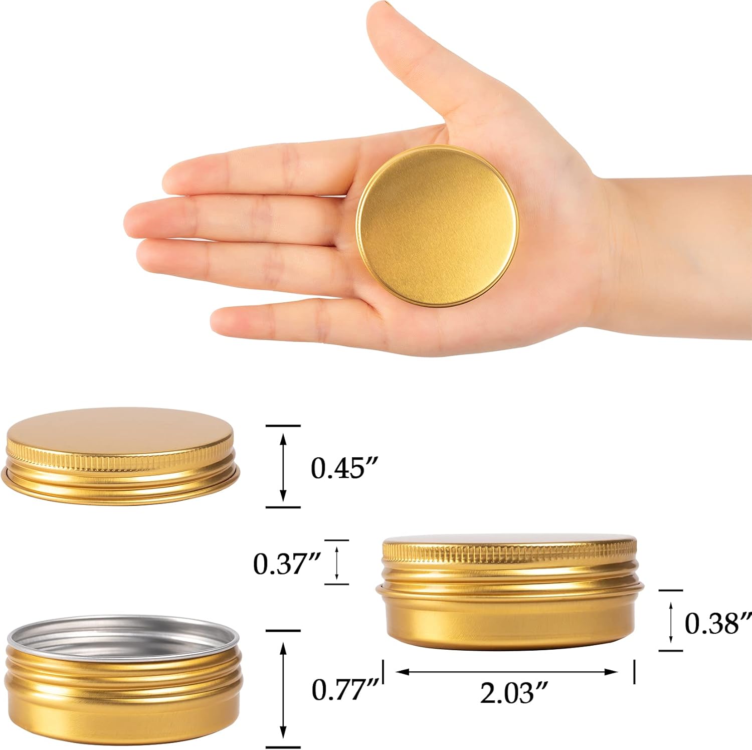 1 oz 30ml Gold Aluminum Tin Jar with Screw Lid Pack of 32