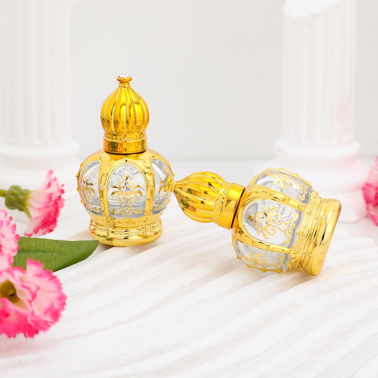 2pcs Mini Arabic Crystal Glass Roller Bottles 15ml Gold Refillable