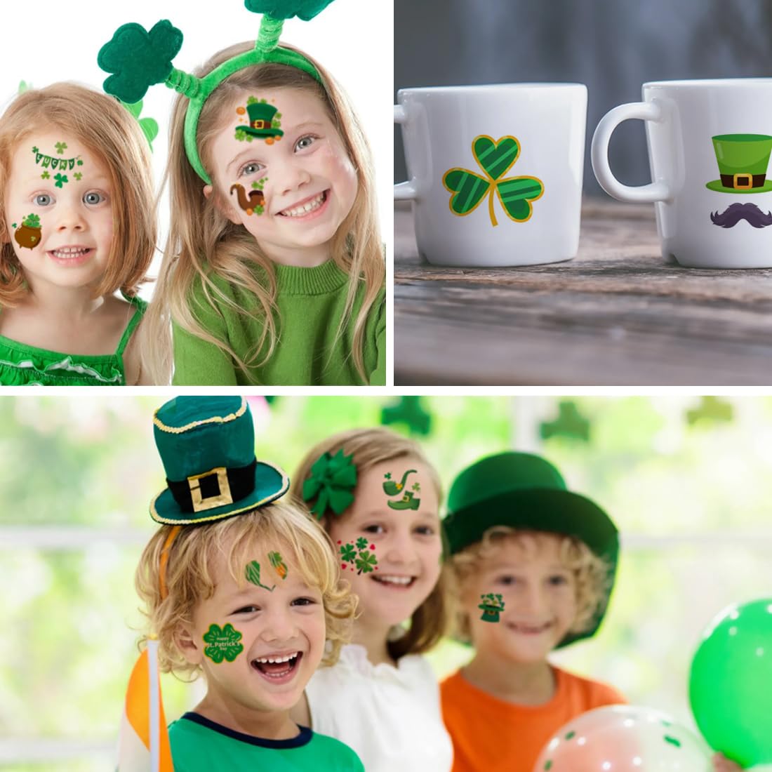 CHARLENT St Patricks Day Temporary Tattoos for Kids Party Supplies
