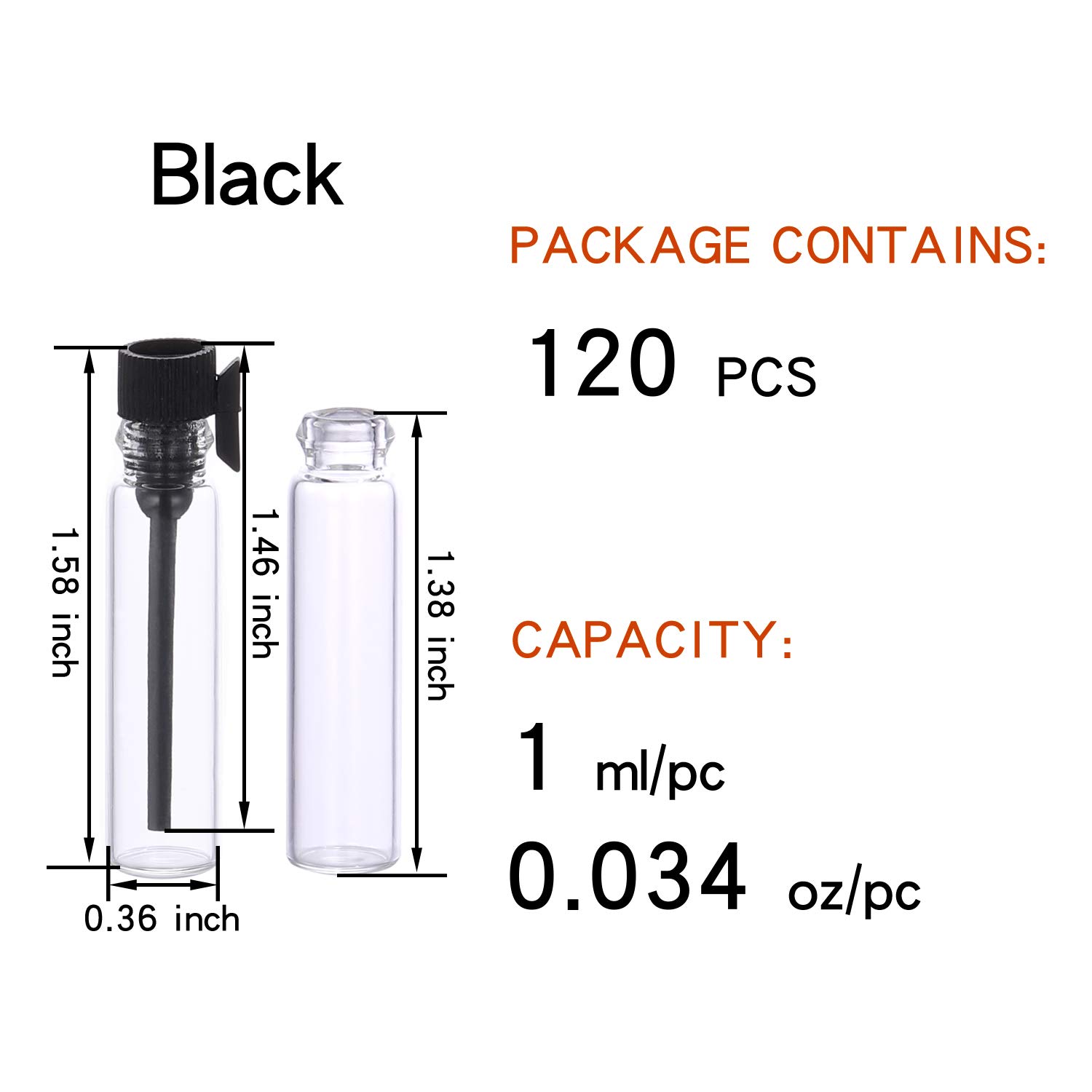 120Pcs 1Ml Mini Glass Sample Vials with Black White Plastic Caps