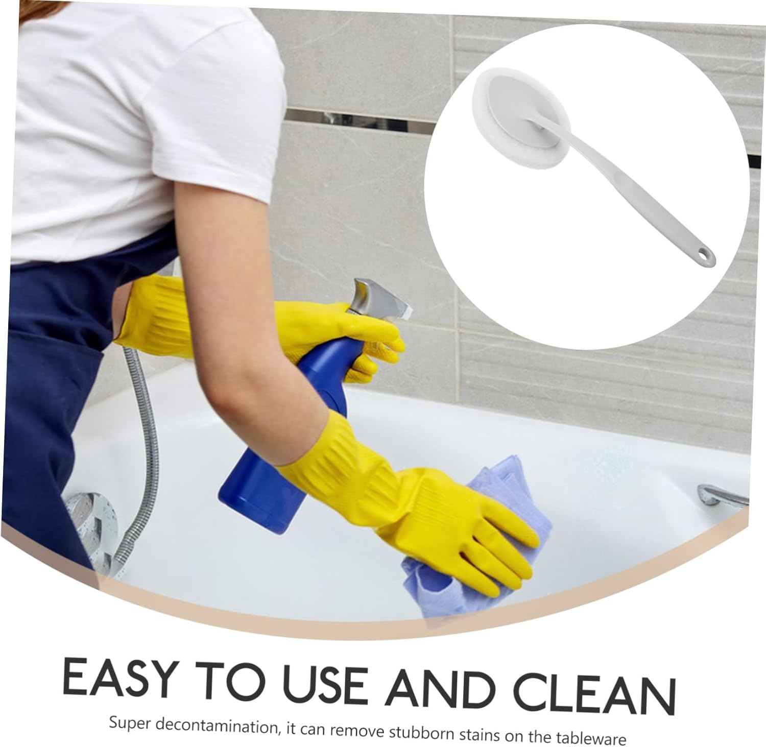 1pc Long Handle Bath Cleaning Brush with Ergonomic Sponge