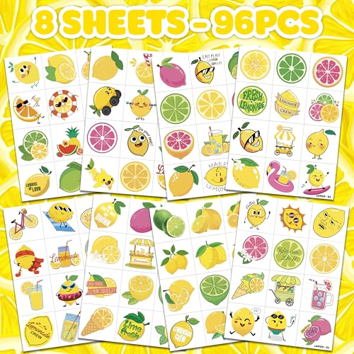 96 PCS Lemon Temporary Tattoos for Kids