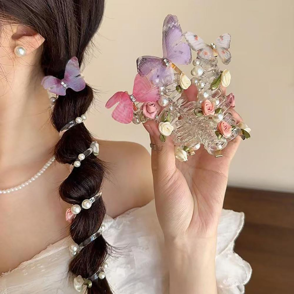 5pcs Telephone Wire Hair Bands with Pearls and Flowers