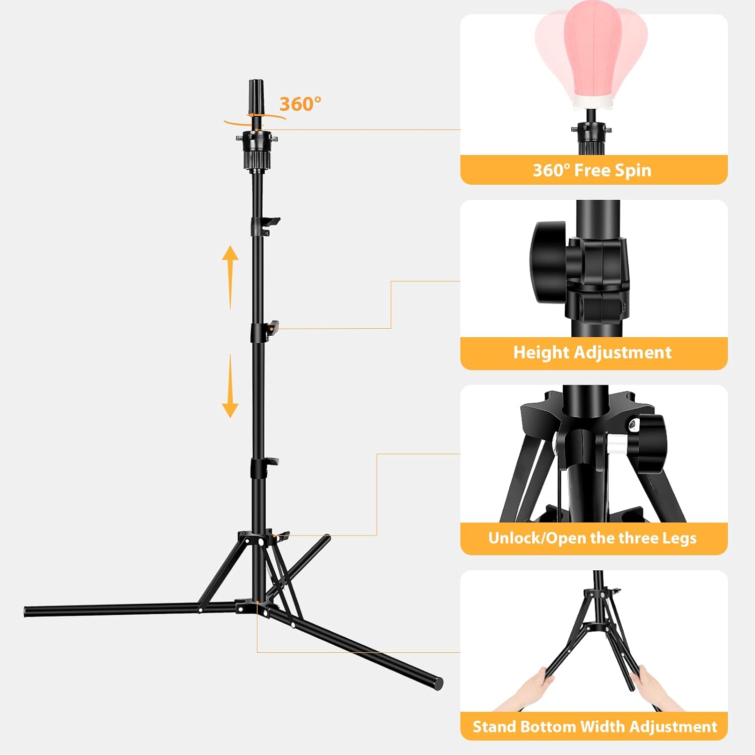 Beauty Star 63 Inch Tall Wig Stand Tripod with 22 Inch Mannequin Head