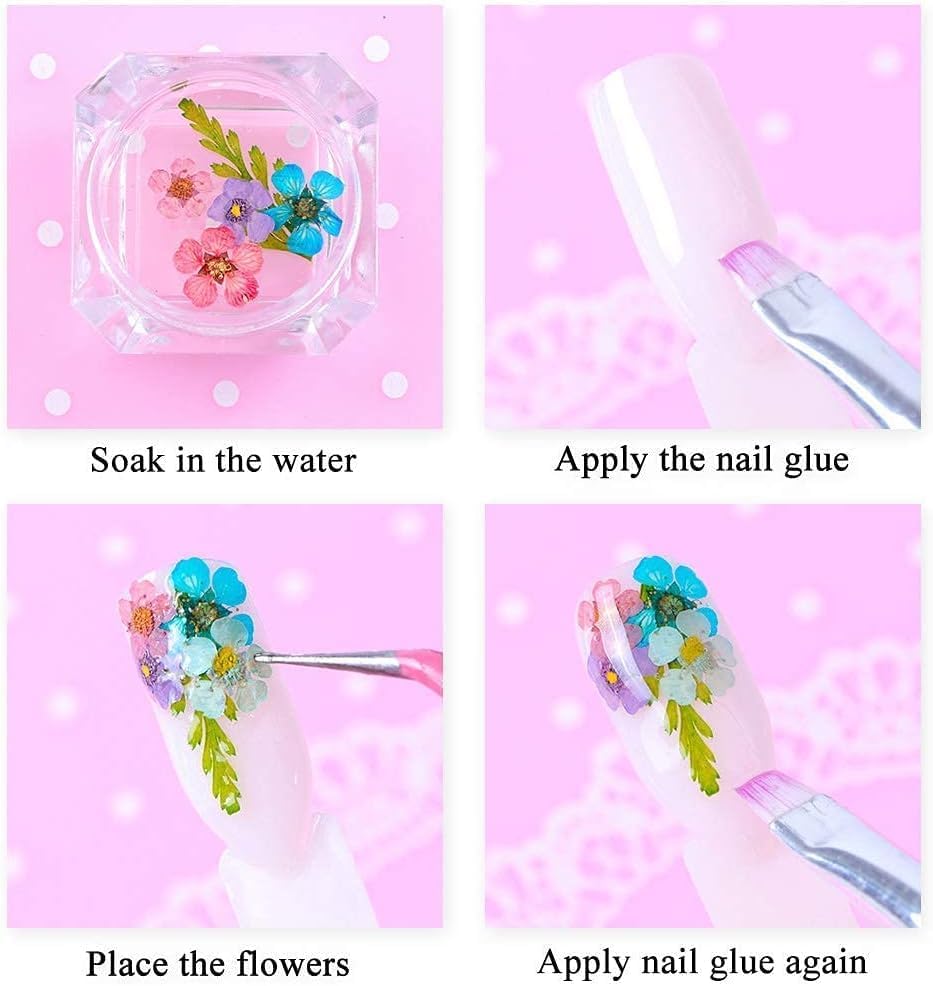 LPOne 60 Pcs 3D Dried Flowers Resin Nail Art Stickers
