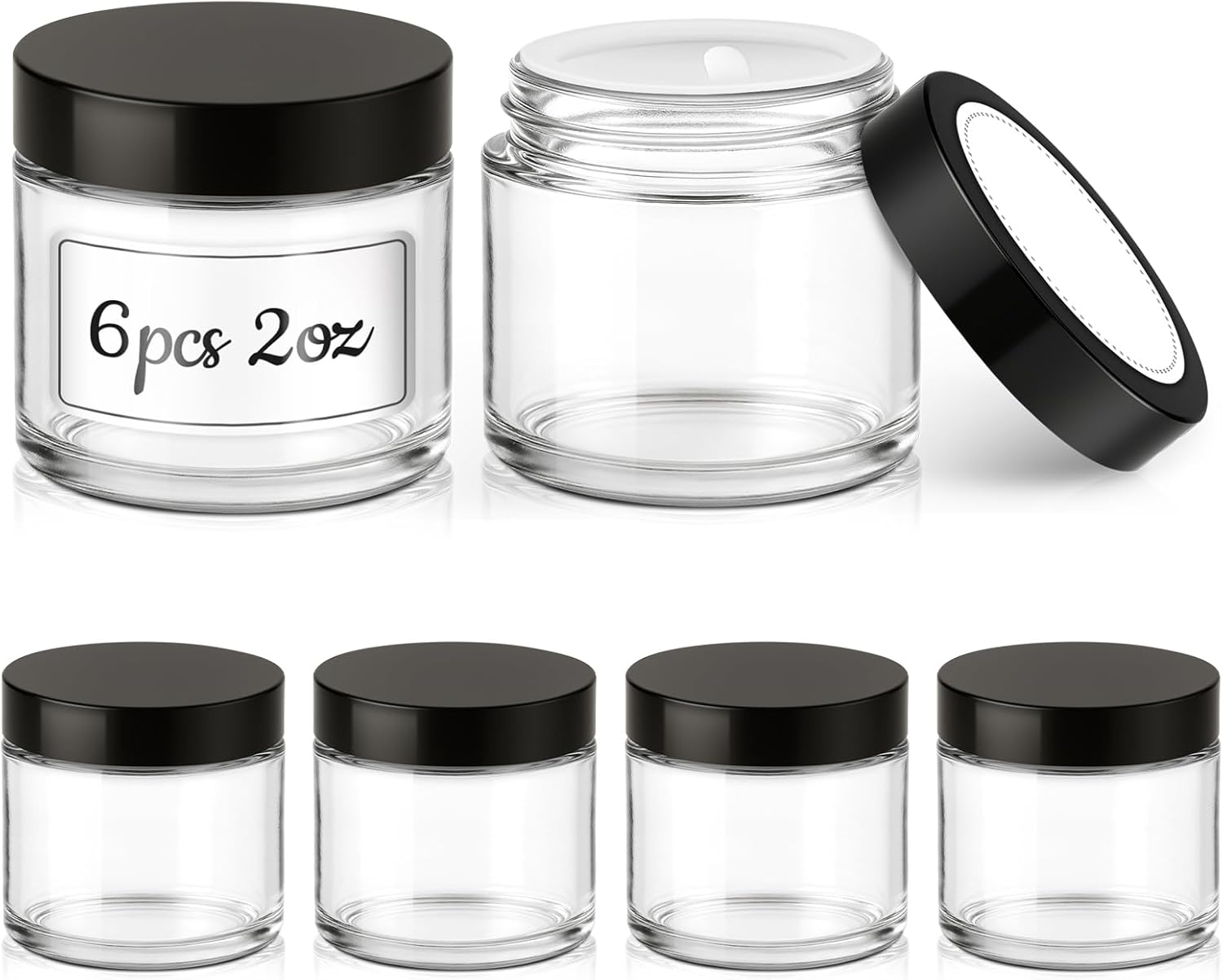 2 oz Glass Jars with Lids 6 Pack Clear Cosmetic Travel Containers