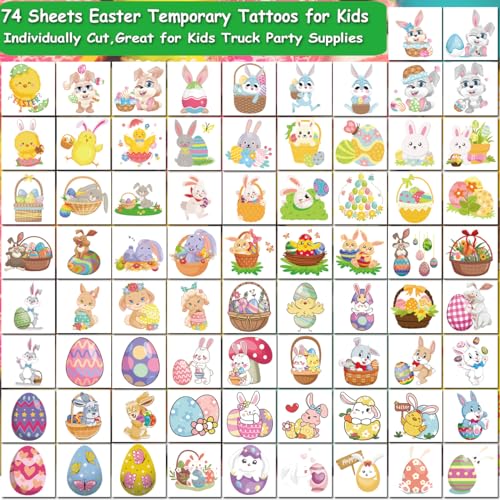 CHARLENT Easter Temporary Tattoos for Kids Party Supplies