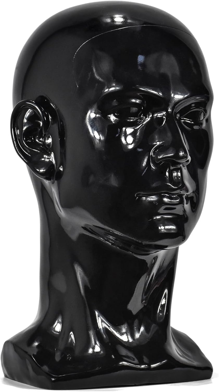 Fnnemg PVC Matte Black Male Mannequin Head Stand