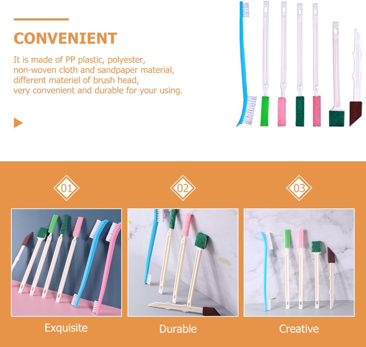 7pcs Long Handle Tile Cleaner Brush Set for Bathroom and Cleaning Tools