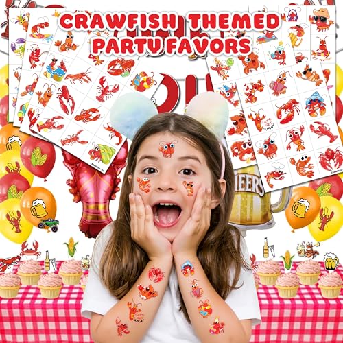 96 PCS Crawfish Themed Temporary Tattoos for Kids