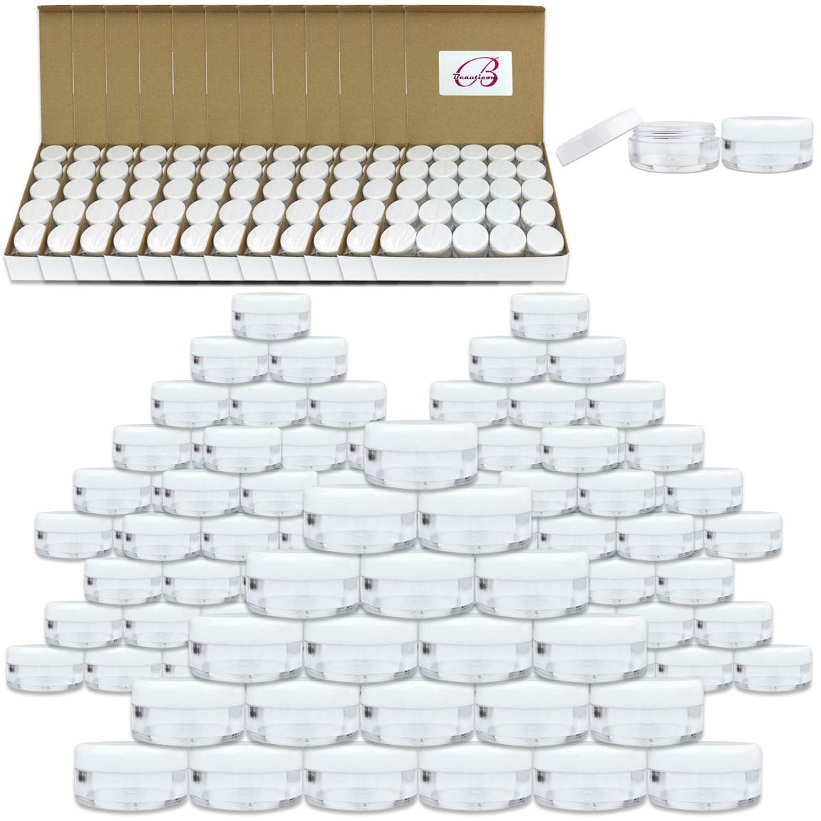 2000 Pcs Beauticom 5G5mL Clear Jars with White Lids