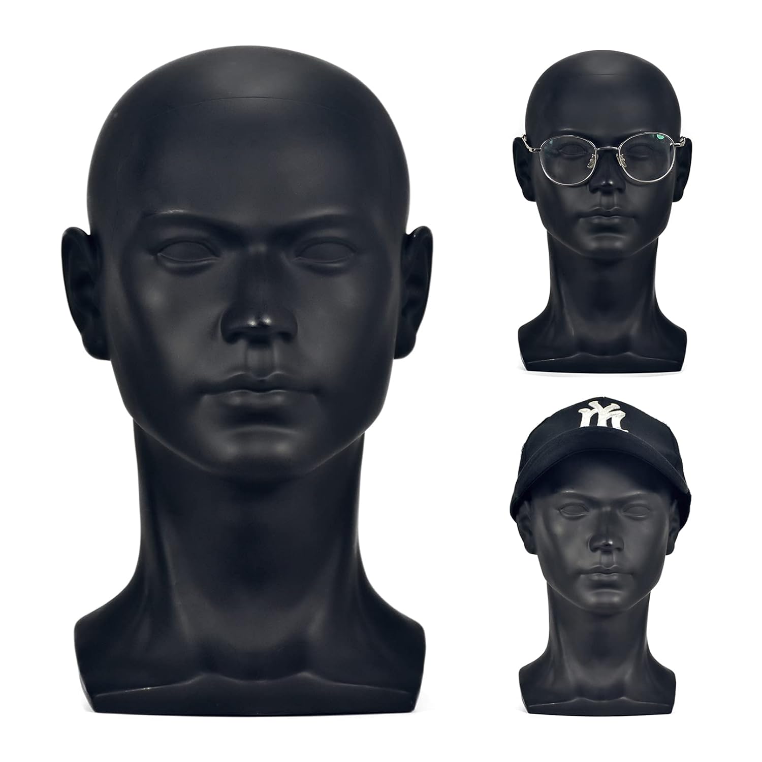 FanLin Professional Male Mannequin Head Display Stand Matte Black