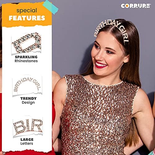 CORRURE Rose Gold Rhinestone Headband Tiara for Birthday Celebrations